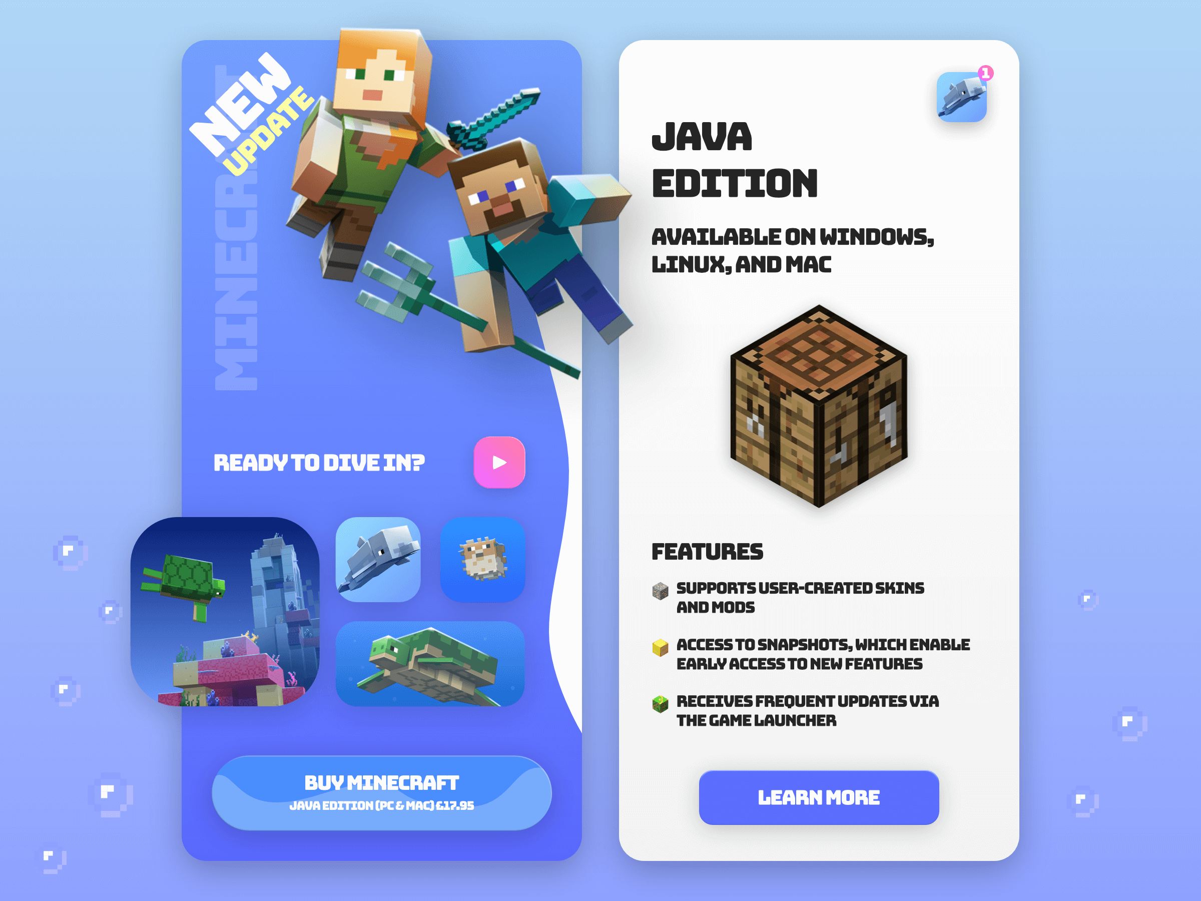 A design of a minecraft aquatic-inspired landing page