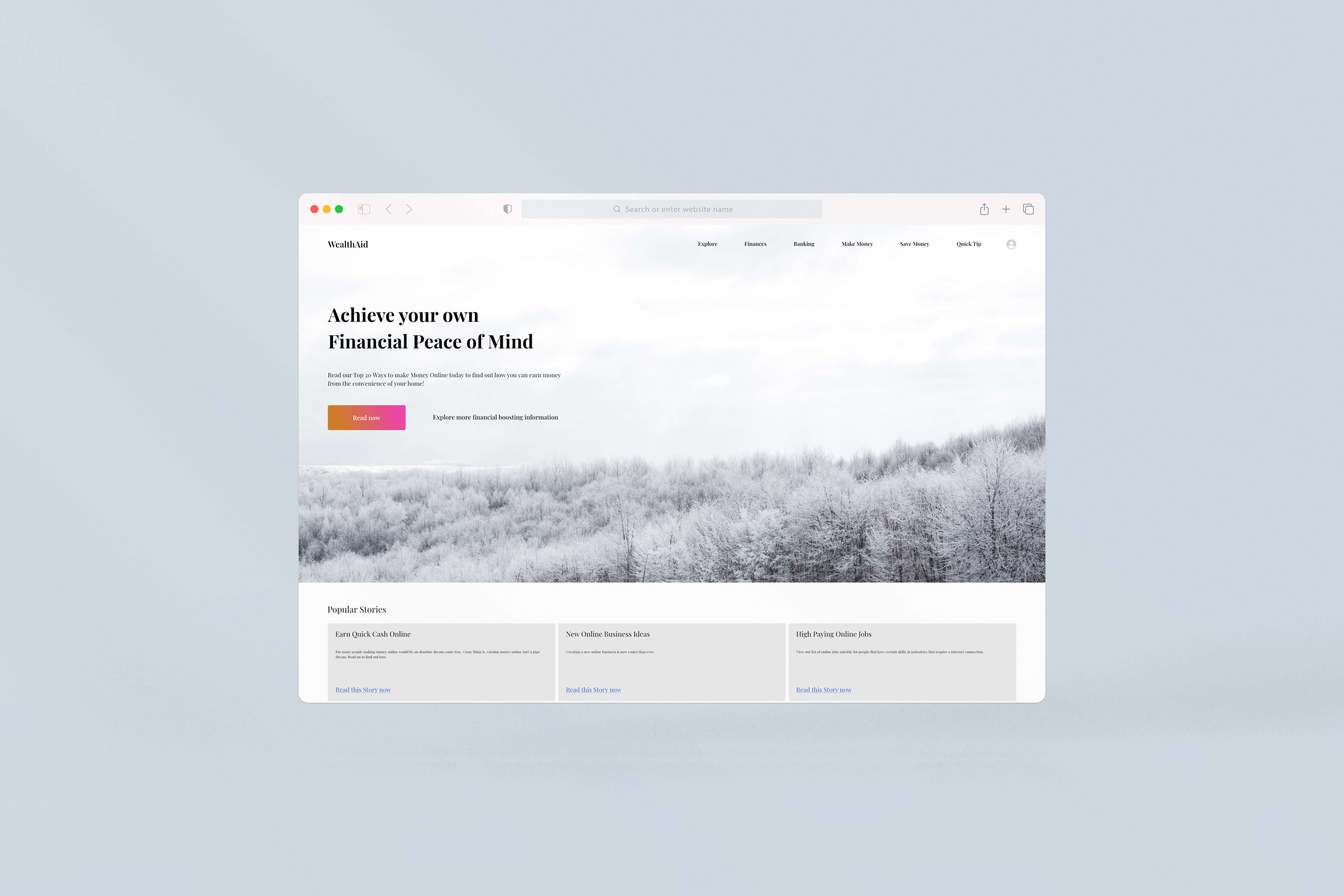 Mockup of a financial blog website